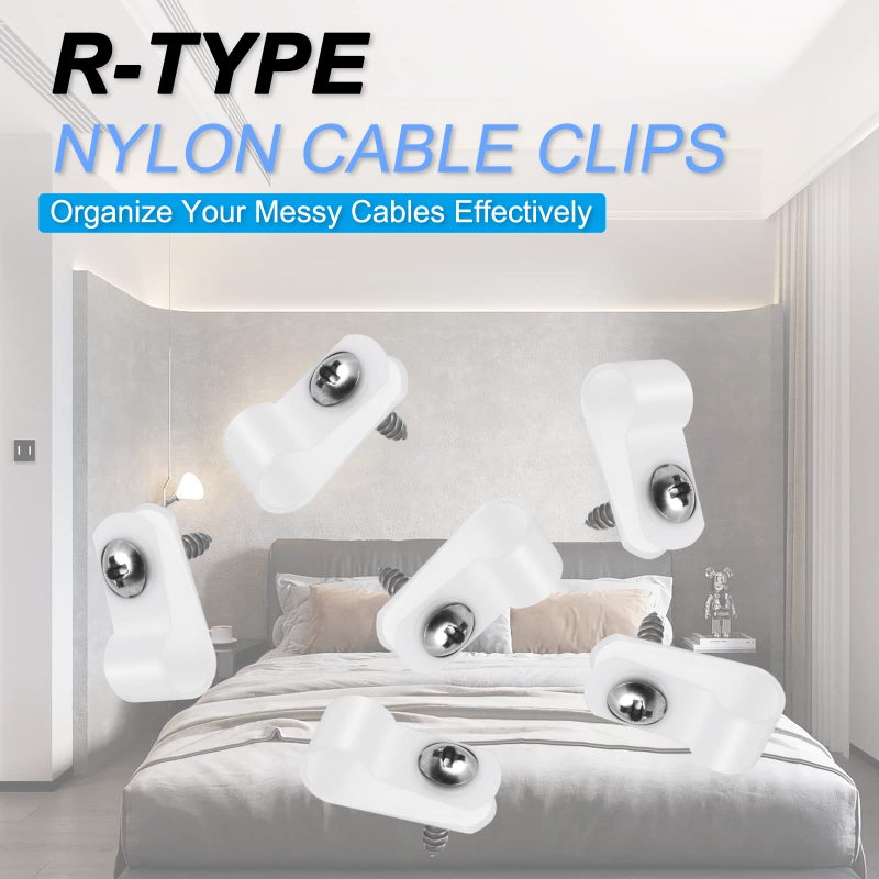 VIPMOON 100 Pcs 1/4 Inch R-Type Cable Clips Clamp Kit, Nylon Mounting Cord Fastener Clips with 100 Pack Screws for Indoor Outdoor Electrical Wire Management Organizer, White - Image 4
